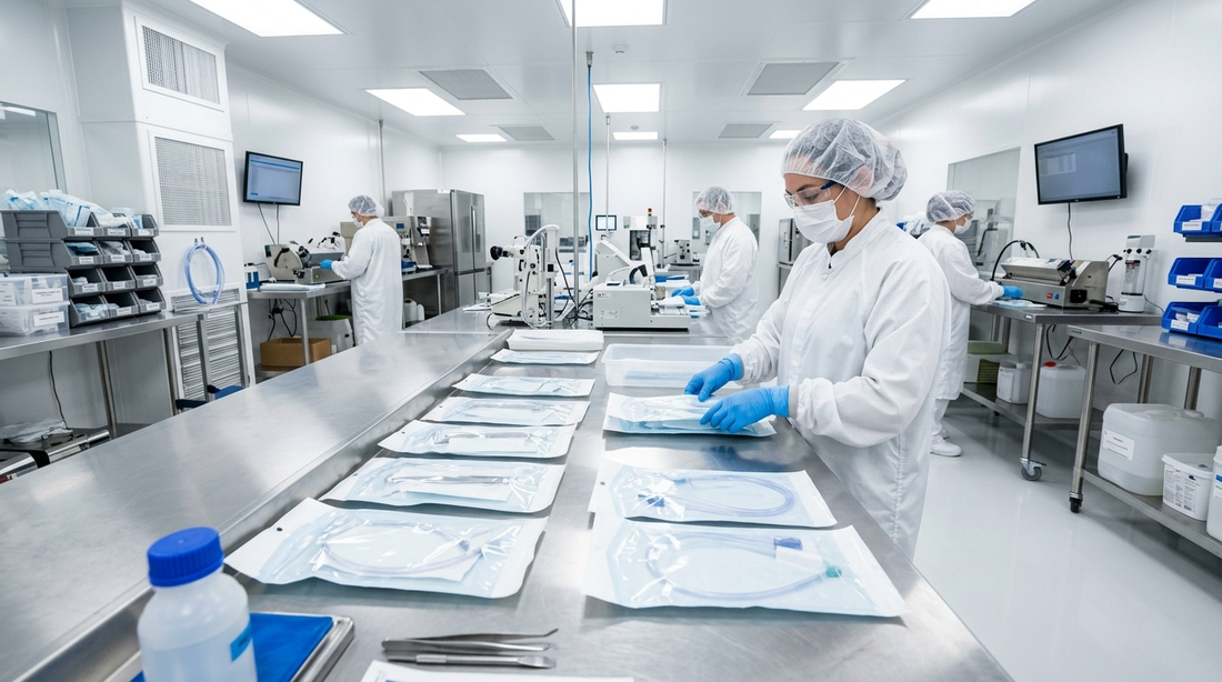 Medical packaging laboratory with sterile Tyvek pouches